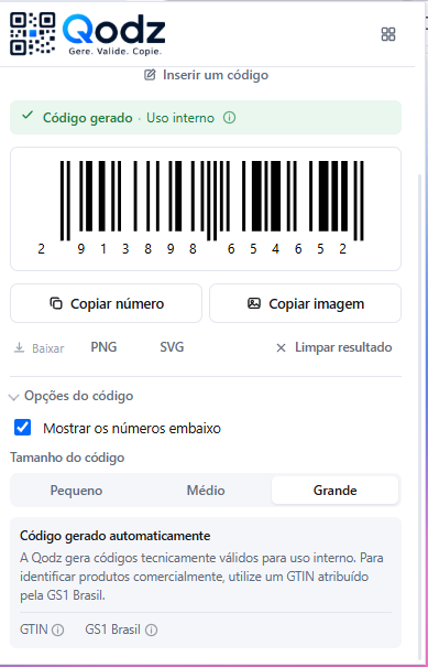 Code options in Qodz: show numbers below and code size
